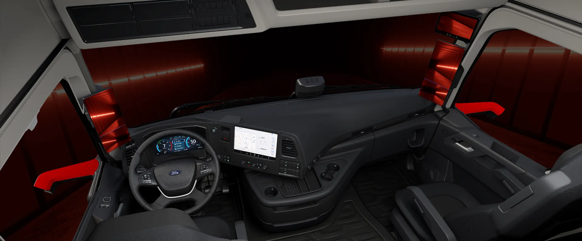 Interior con persona en la cama del F-MAX leyendo en tablet